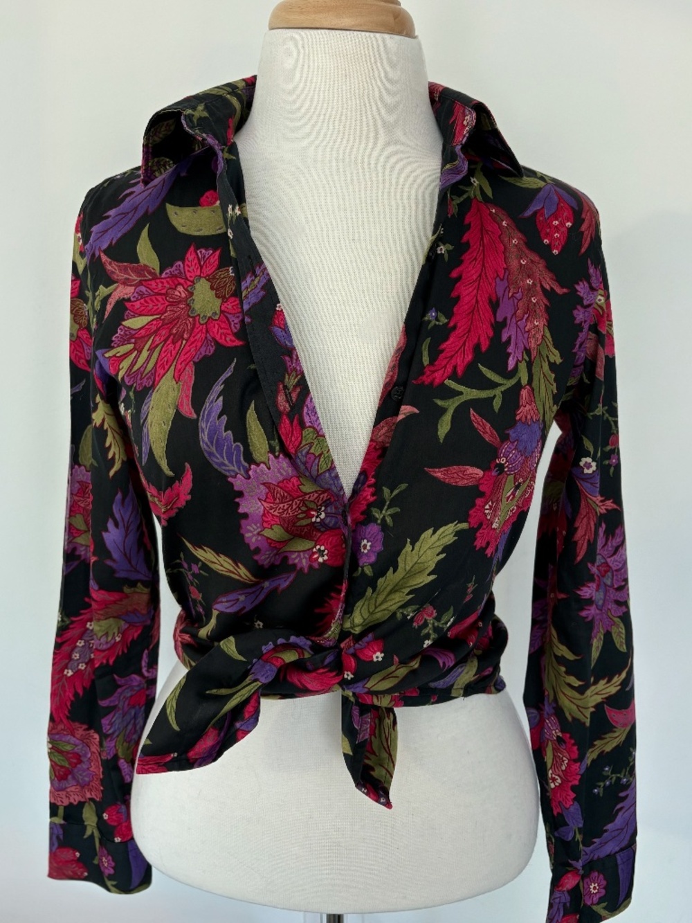 Lauren Ralph Lauren Black Jacobean Floral Cotton Shirt PM